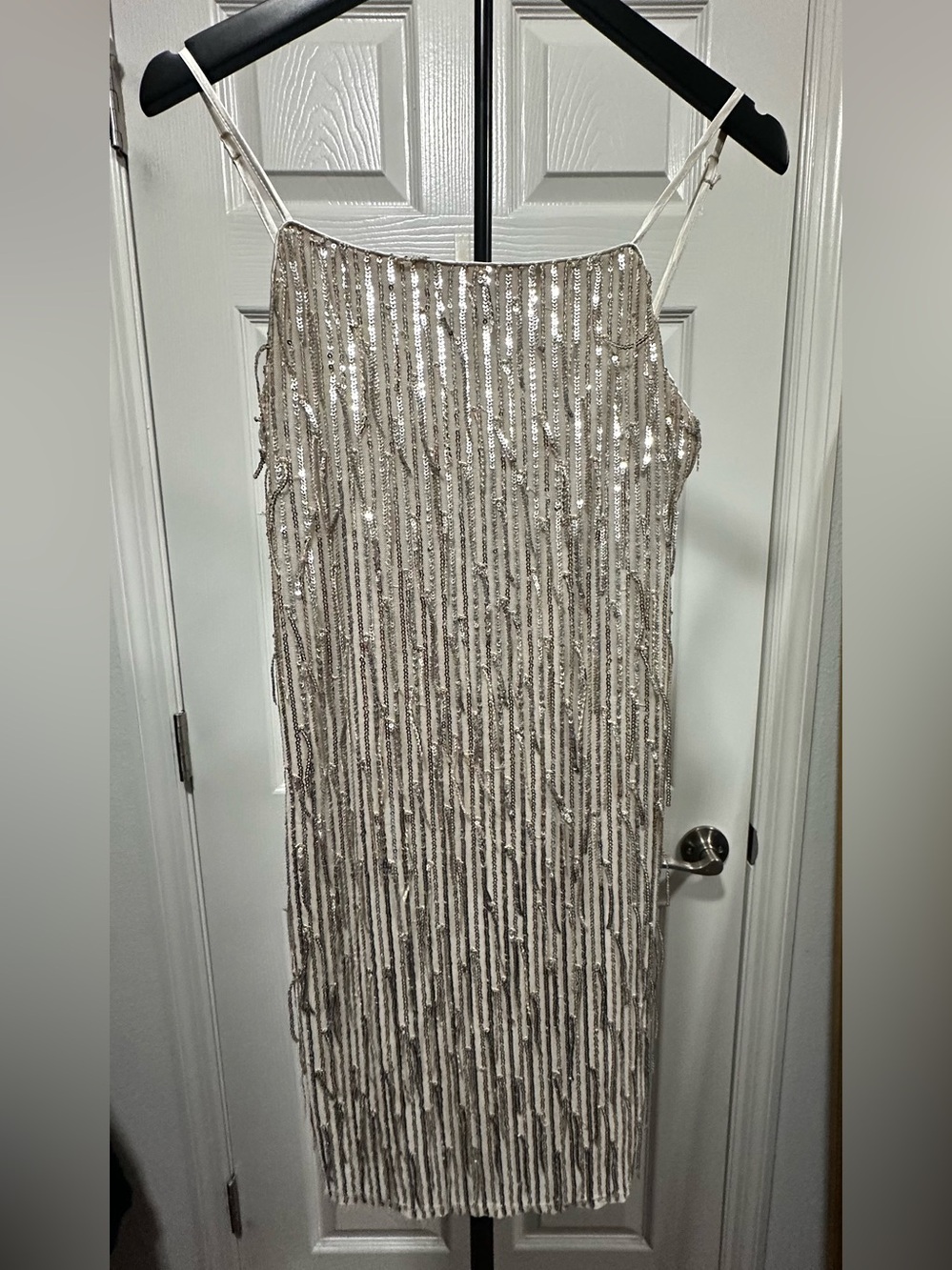 Trixxi Ivory Sequin Fringe Strapless Slip Dress
